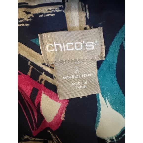 Chico's Hooded Rain Jacket Pleated Back Striped Hem Full Zip Navy Sz 2 US 12/14 - Picture 12 of 15